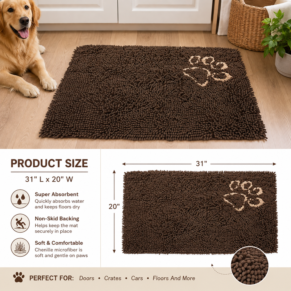 4-Pack Chenille Paw Drying Mats